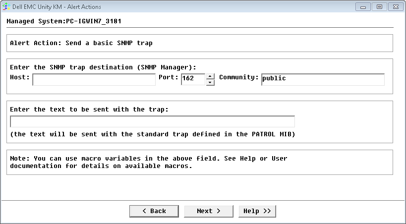 Alert Action: Send a basic SNMP trap