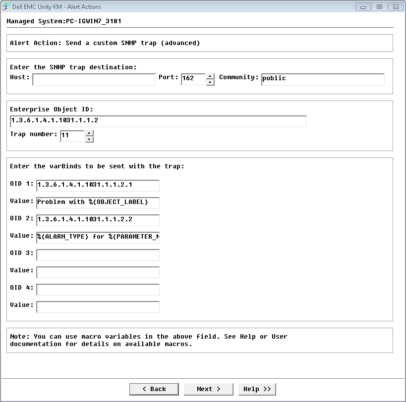 Alert Action: Send a custom SNMP trap