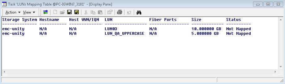 LUNs Mapping Table — Show Report