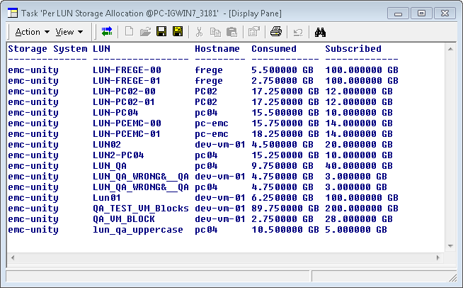 Per LUN Storage Allocation — Show Report