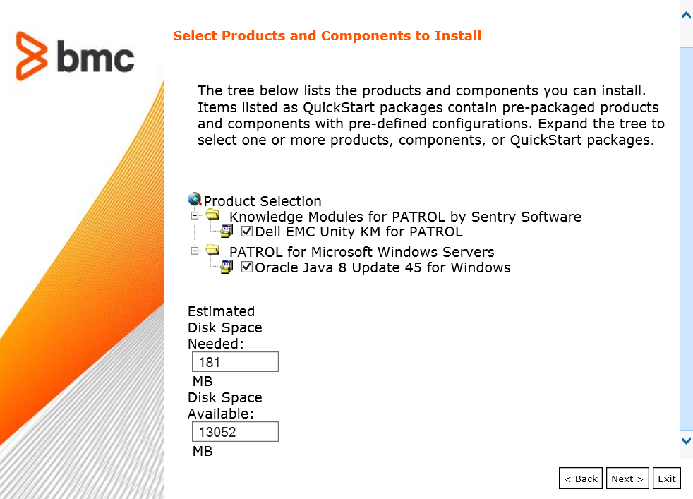 Installation Wizard - Selecting Products and Components