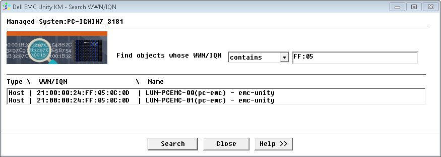 Search WWN/IQN Results