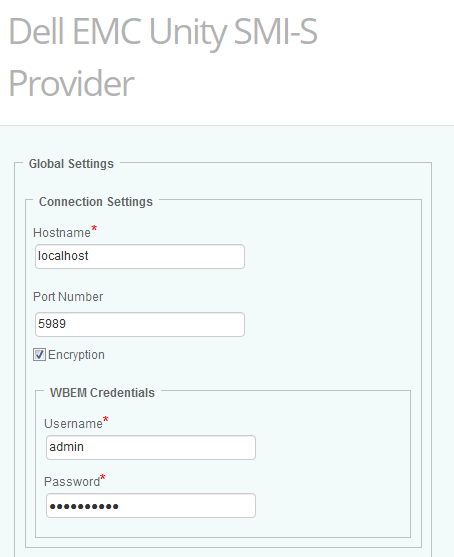 Dell EMC Unity SMI-S provider Global Settings