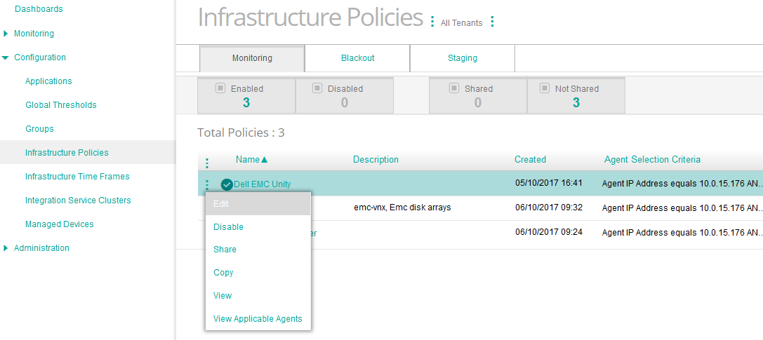 Editing the  Dell EMC Unity  Monitoring Policy