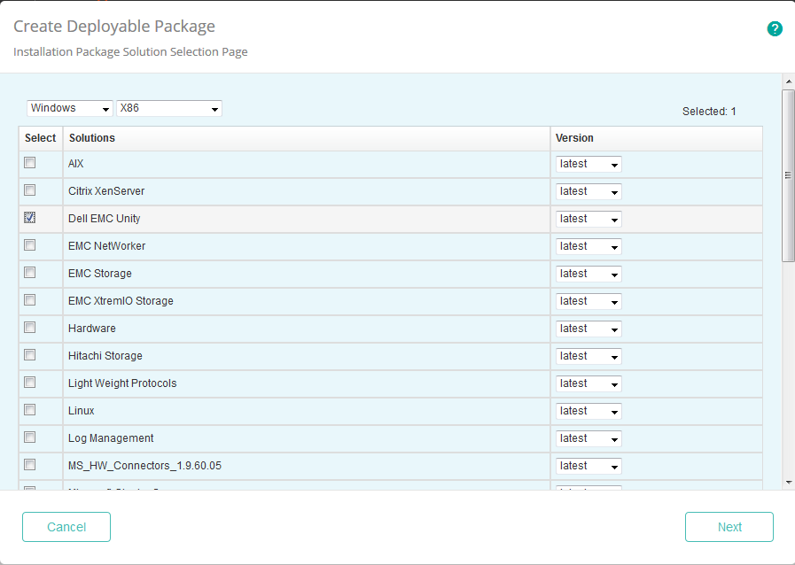 Selecting the Dell EMC Unity KM for PATROL Solution