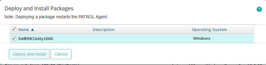 Installing the Package - Selecting the Dell EMC Unity KM for PATROL Package