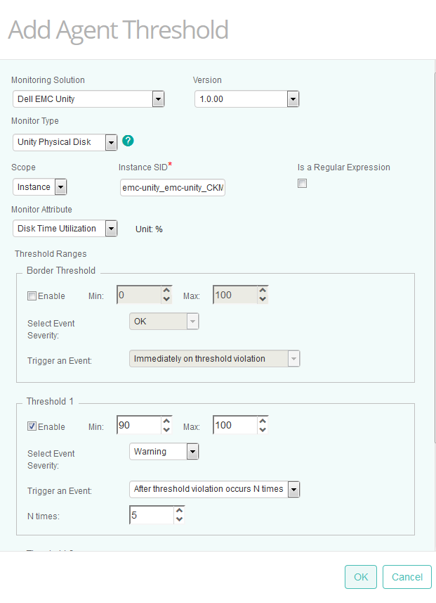 Setting Agent Threshold for the Dell EMC Unity  Monitors