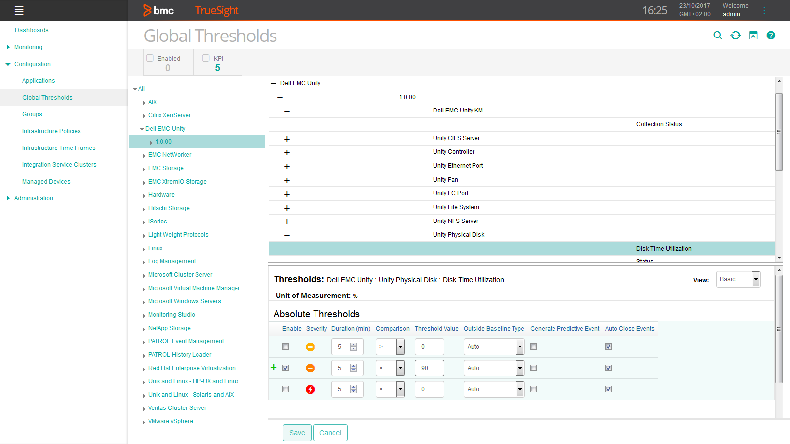 Setting Global Thresholds for the Disk Time Utilization Attribute