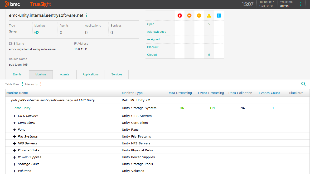 Displaying the Dell EMC Unity Instances