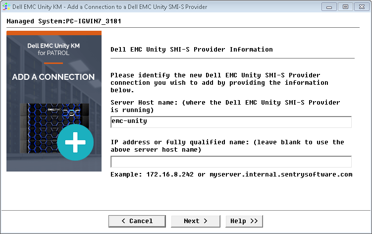 Adding a connection to a Dell EMC Unity SMI-S provider