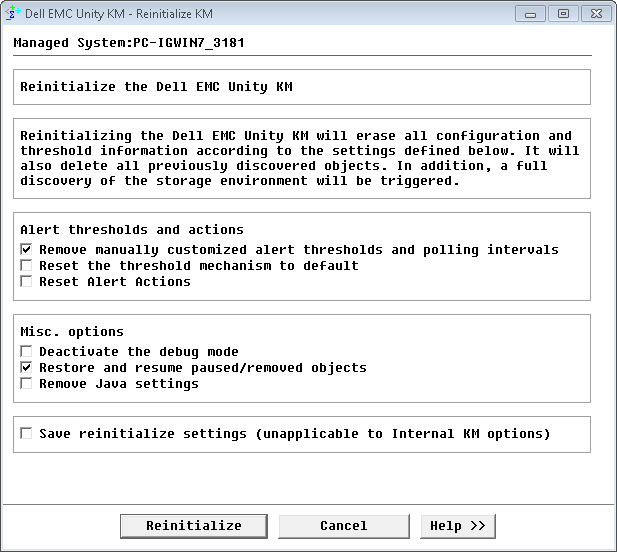 Reinitializing the KM