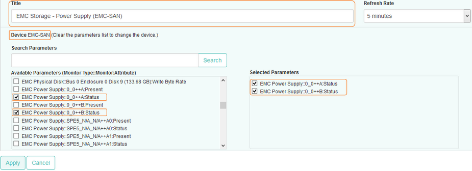 Dashlet_Configure EMC Power_Supply_Status