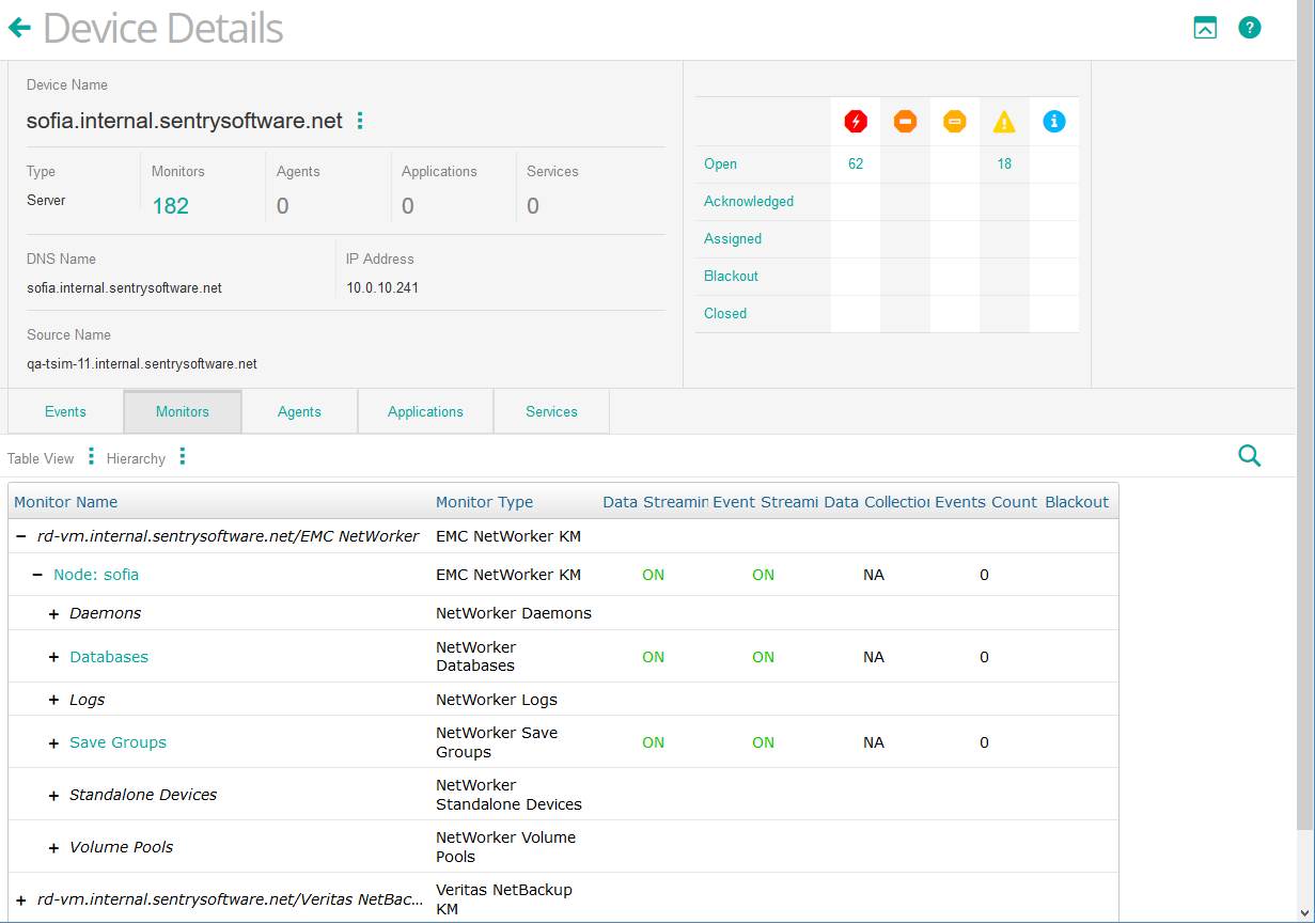 Displaying the EMC NetWorker Instances