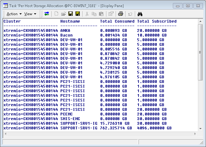 Per Host Storage Allocation — Show Report