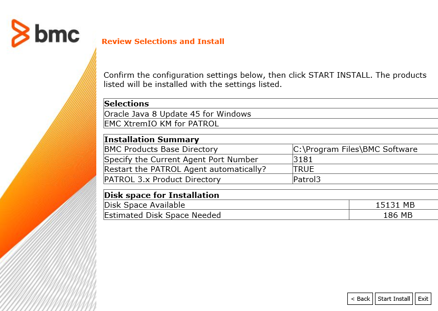 Installation Wizard - Reviewing Installation Options