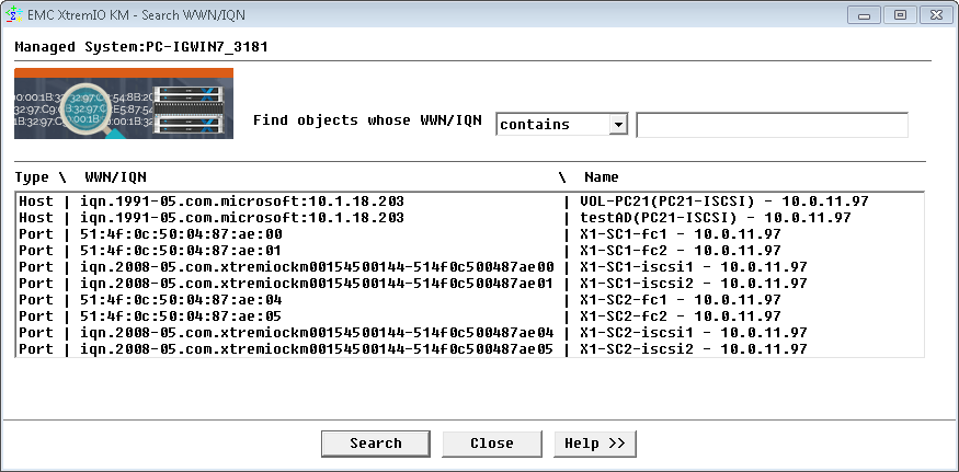 Search WWN/IQN Results