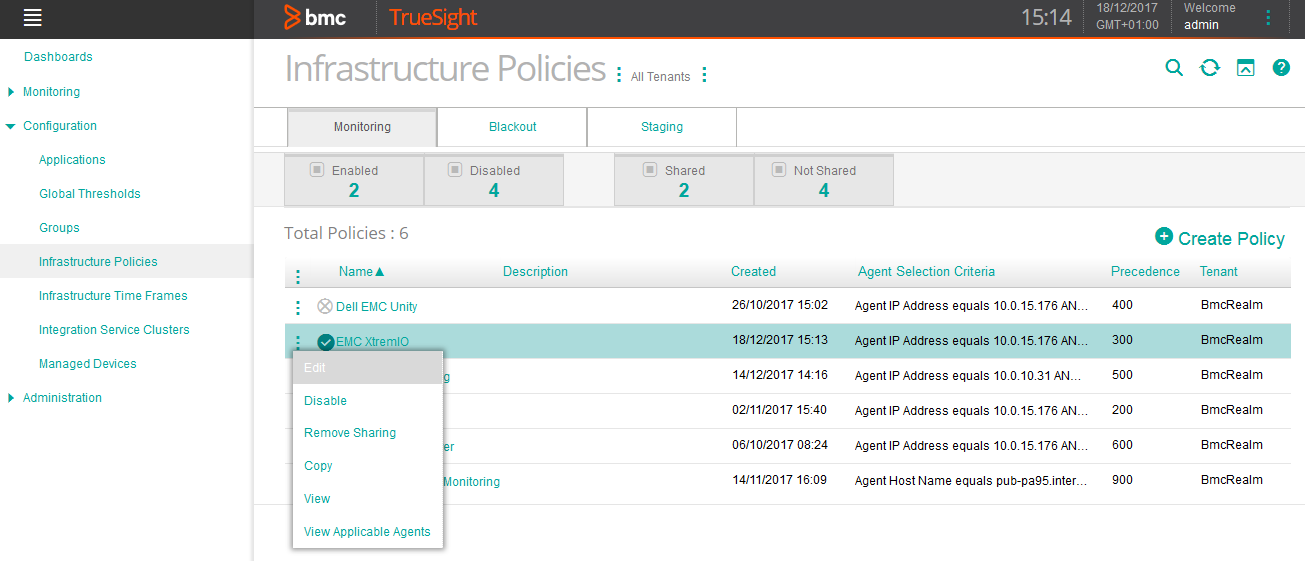 Editing the  EMC XtremIO  Monitoring Policy