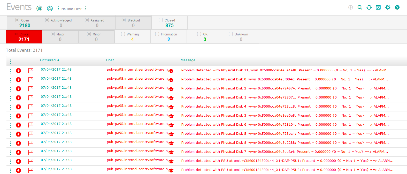 Viewing the EMC XtremIO Device Events in TrueSight