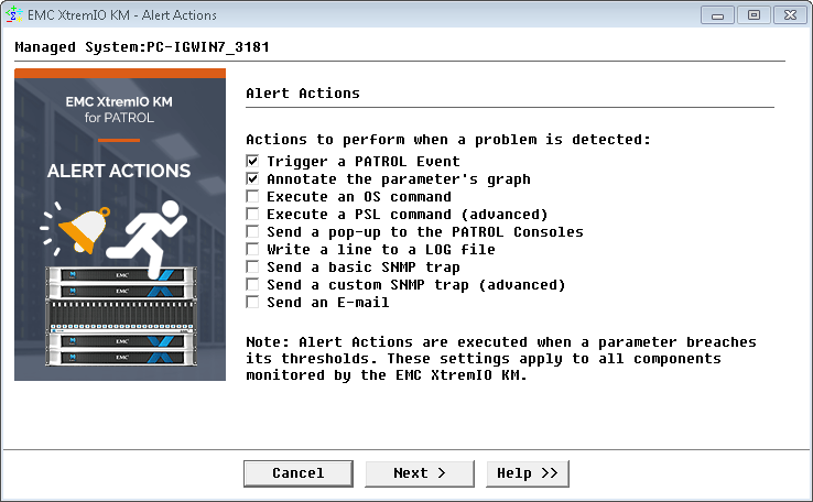 Editing Alert Actions — Selecting Parameters