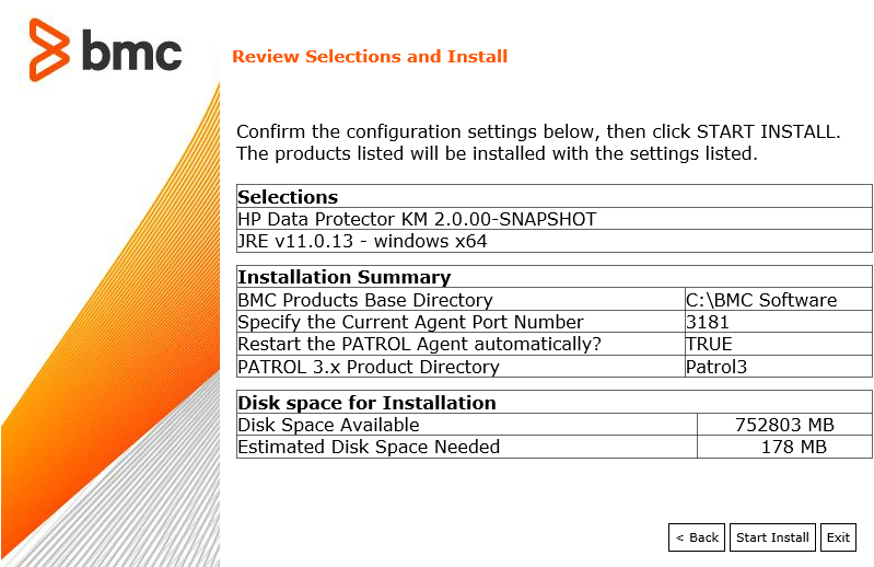 Installation Wizard - Reviewing Installation Options