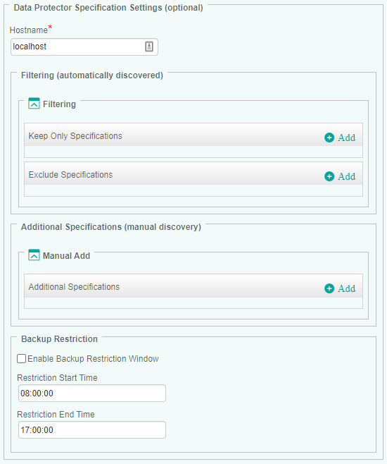 Configuring  Data Protector Specifications