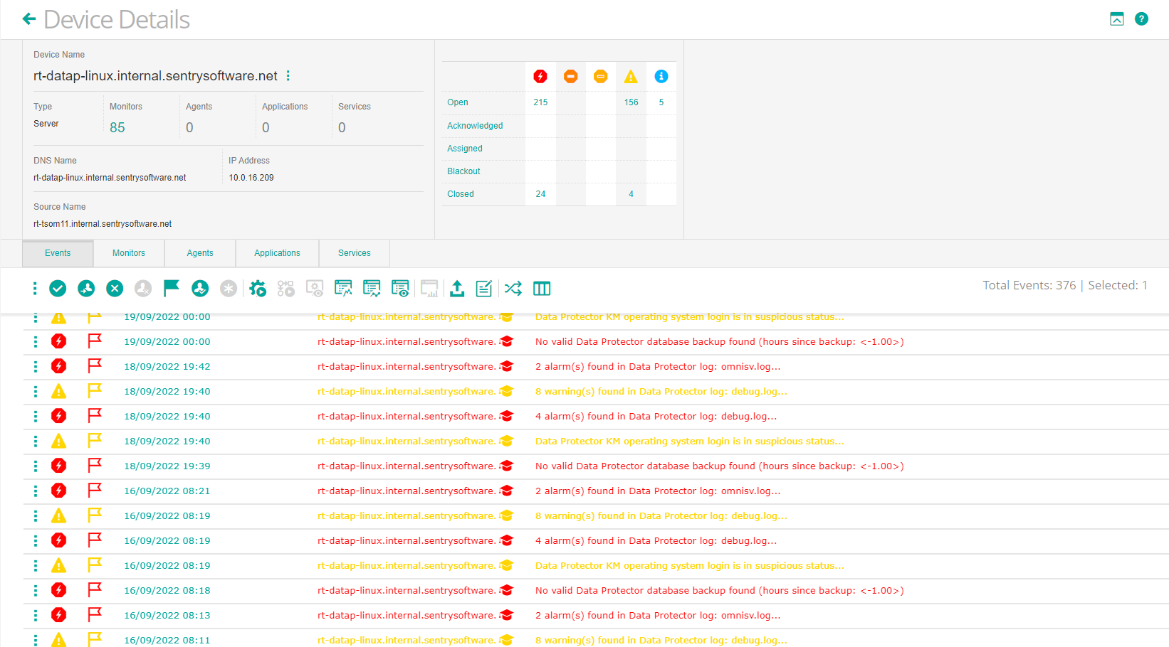 Viewing the HP Data Protector Device Events in TrueSight