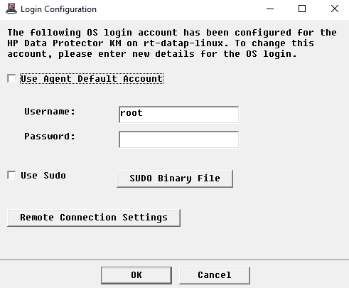 Login Configuration dialog