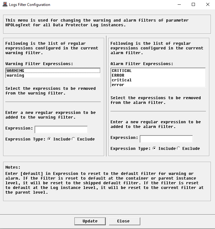 Configuring Log Error Filter