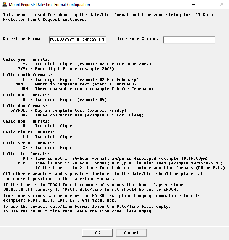 Mount Requests Date/Time Format Configuration