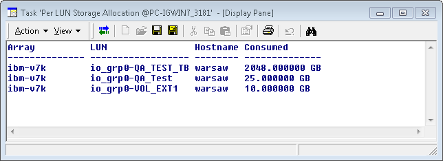 Per LUN Storage Allocation — Show Report