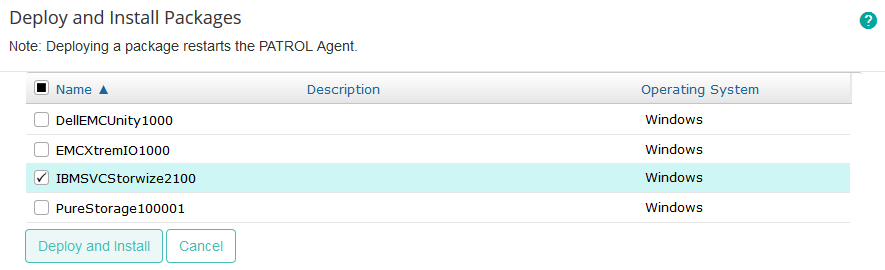 Installing the Package - Selecting the IBM SVC-Storwize KM for PATROL Package