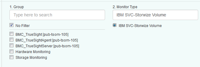 Selecting the IBM SVC-Storwize Volume Monitor Type