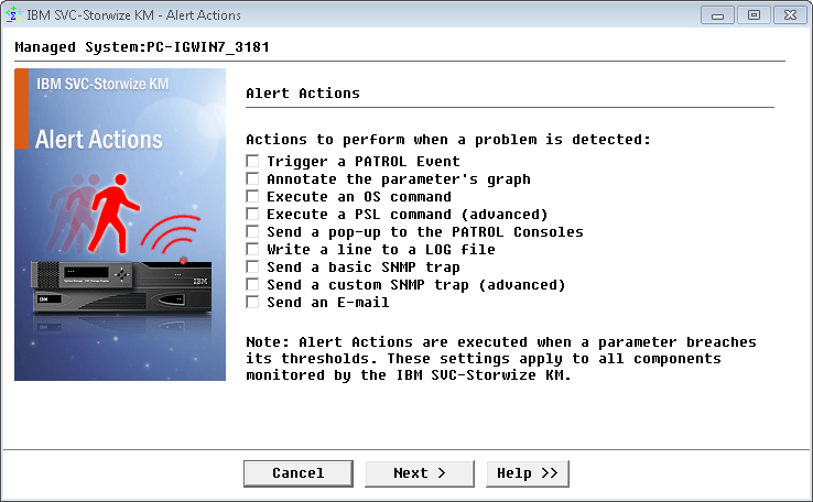 Editing Alert Actions — Selecting Parameters