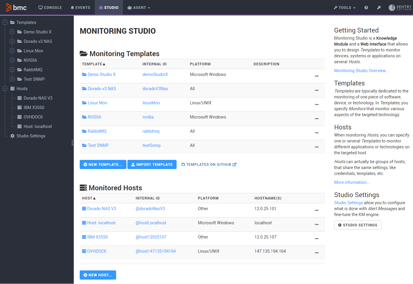 Monitoring Studio X Studio Page