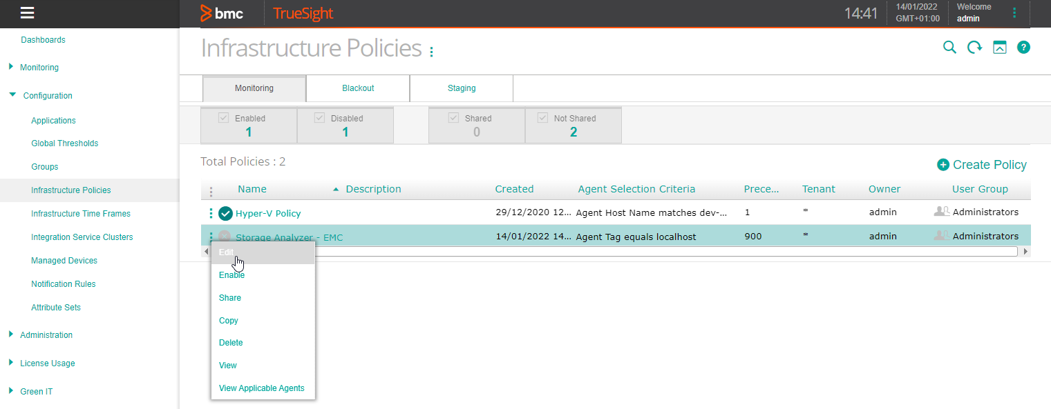 Editing the Monitoring Policy