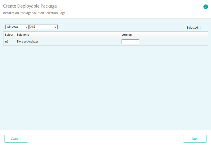 Selecting the Operating System, Platform and Storage Analyzer