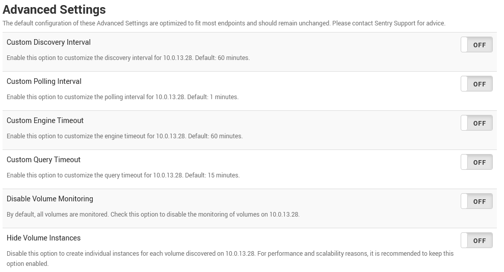 Storage Analyzer Advanced Settings