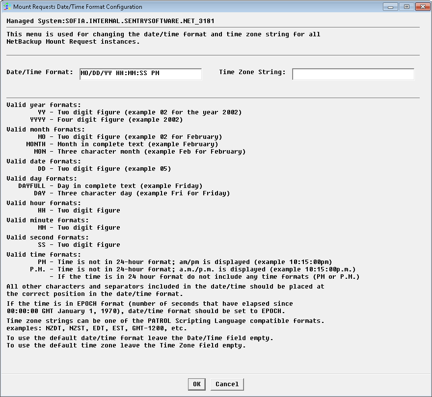 Mount Requests Date/Time Format Configuration